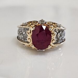 Authentic Victoria Wieck Ruby & White Topaz Ring Sterling Silver & 14k Size 7.5